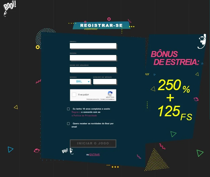 Registrar-se no Booi Cassino